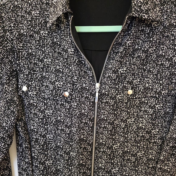 Express Black & White Classic Shirt Dress Long Sleeve Zip Front Tie Waist Small - Picture 7 of 15